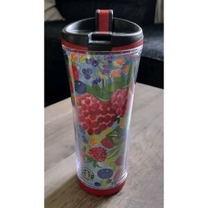 2007 Starbucks To Go Travel Coffee Mug Cup Tumbler Floral Fruit  16oz Strawberry